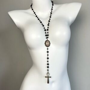 Elegant Black and Silver Ankh Necklace